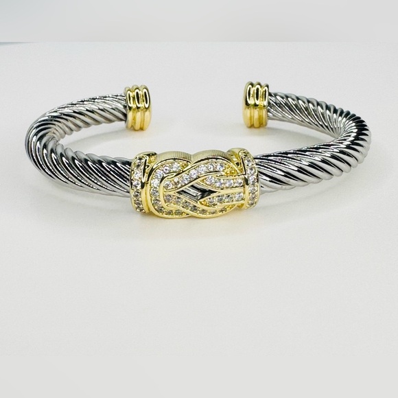 Classic Two Tone 12mm Cable Cuff Bracelet - Picture 3 of 4